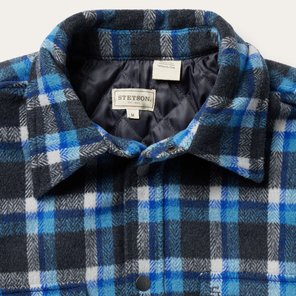 Blue Plaid Quilted Shirt Jacket Blue | Stetson Men