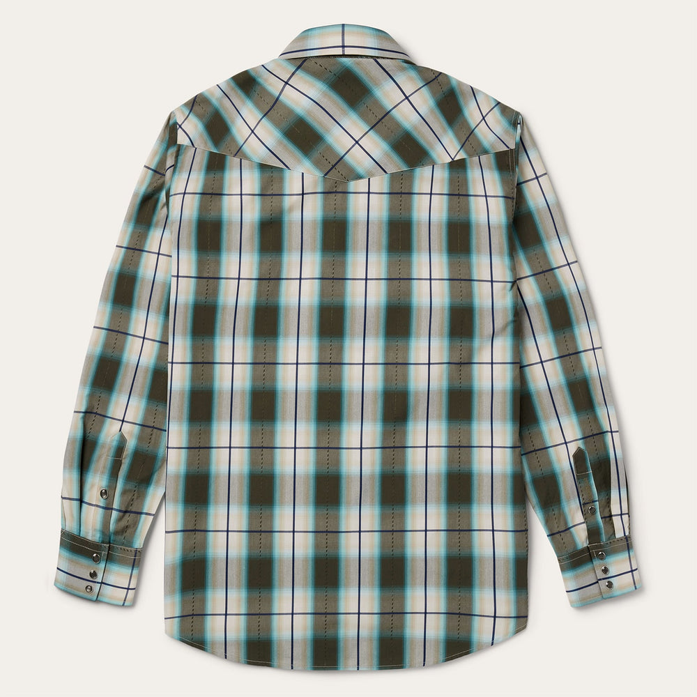 Olive Ombre Plaid Western Shirt Green | Stetson Men