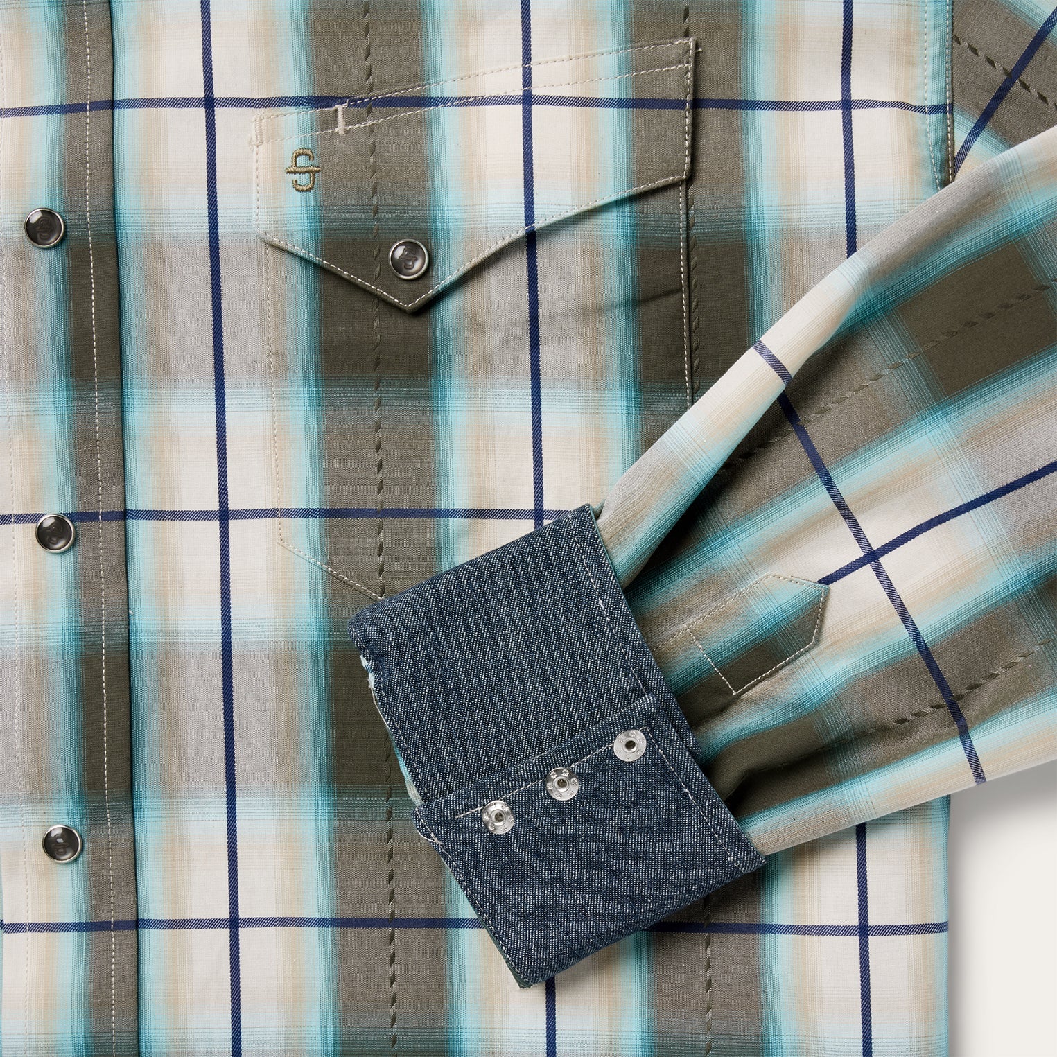 Olive Ombre Plaid Western Shirt Green | Stetson Men