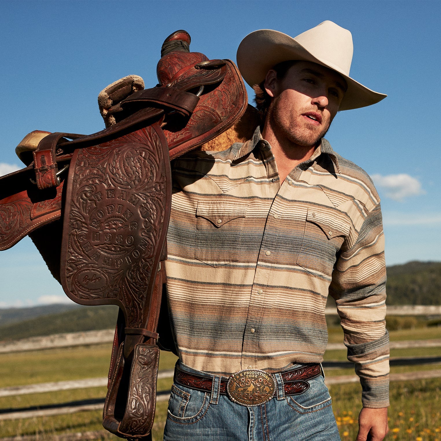 Blue Stripe Flannel Western Shirt Blue | Stetson Men