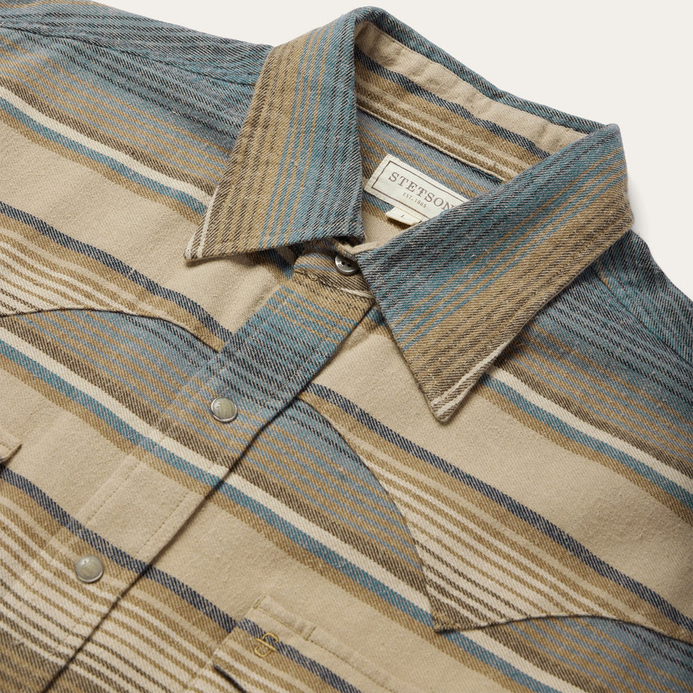 Blue Stripe Flannel Western Shirt Blue | Stetson Men
