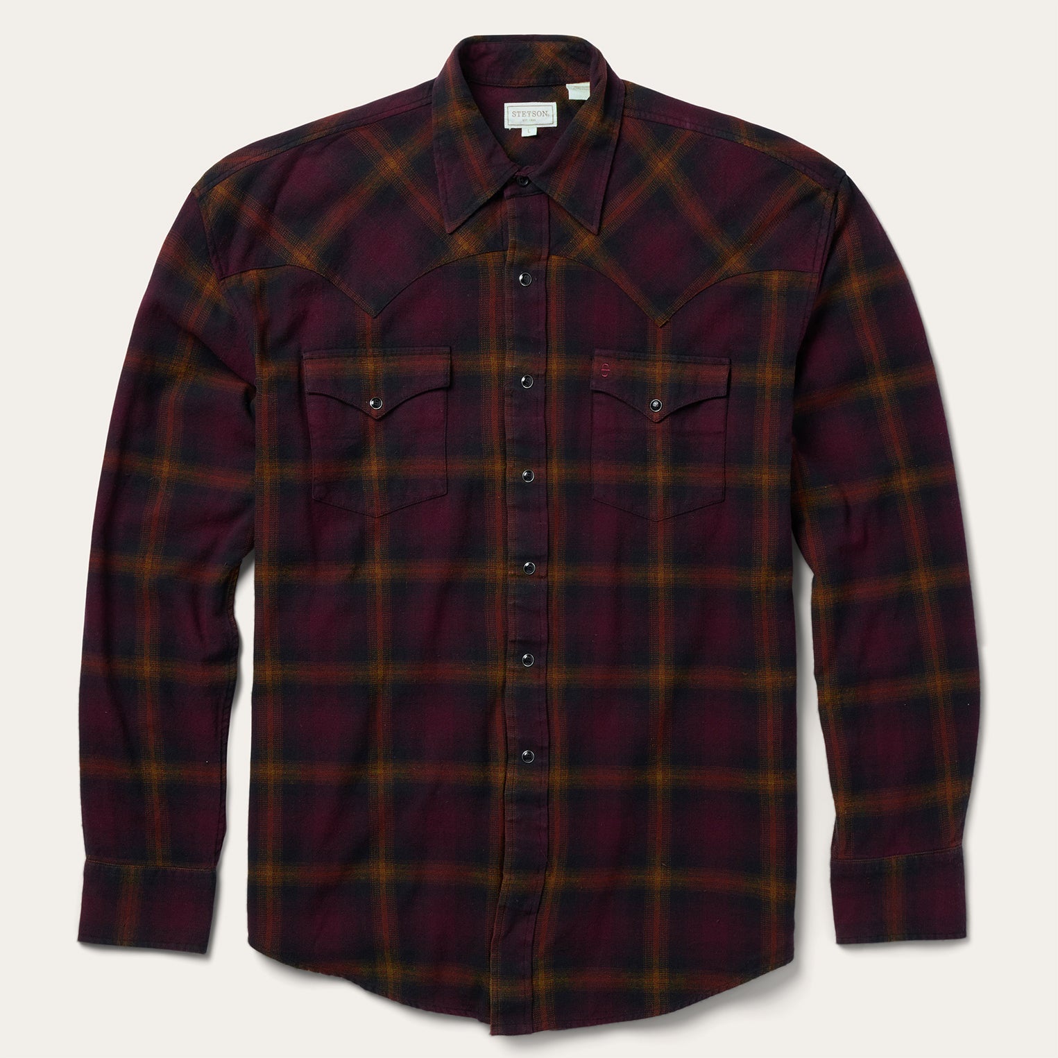 Black Wine Plaid Flannel Western Shirt Wine | Stetson Men
