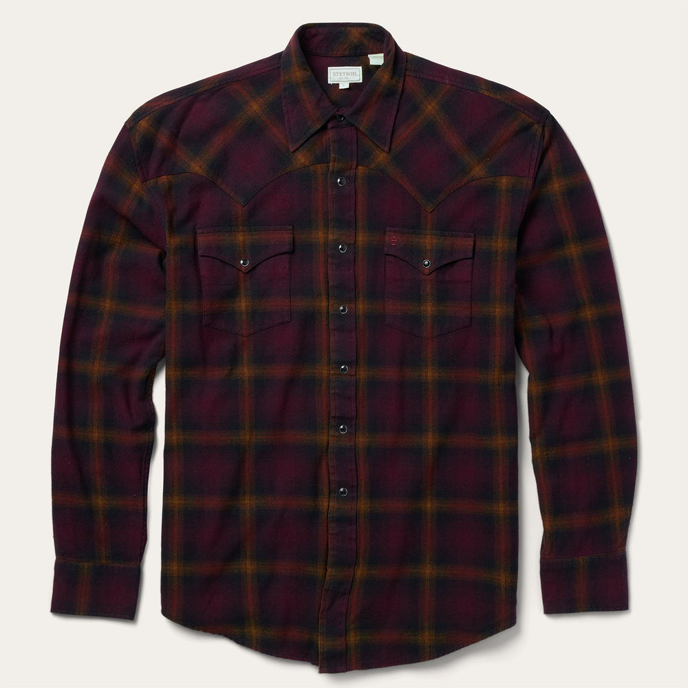 Black Wine Plaid Flannel Western Shirt Wine | Stetson Men