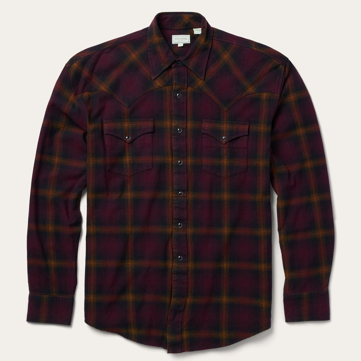 Black Wine Plaid Flannel Western Shirt Wine | Stetson Men