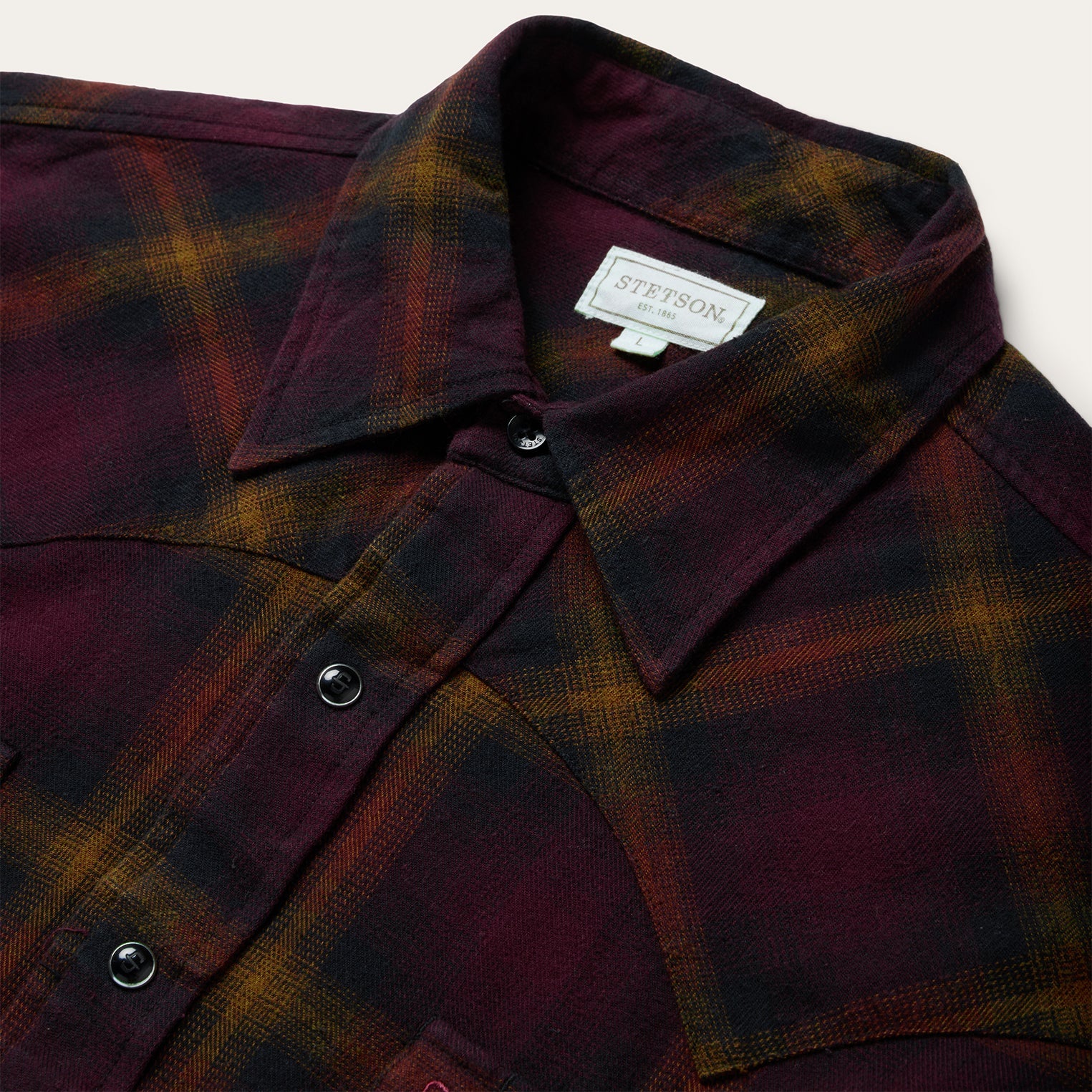 Black Wine Plaid Flannel Western Shirt Wine | Stetson Men