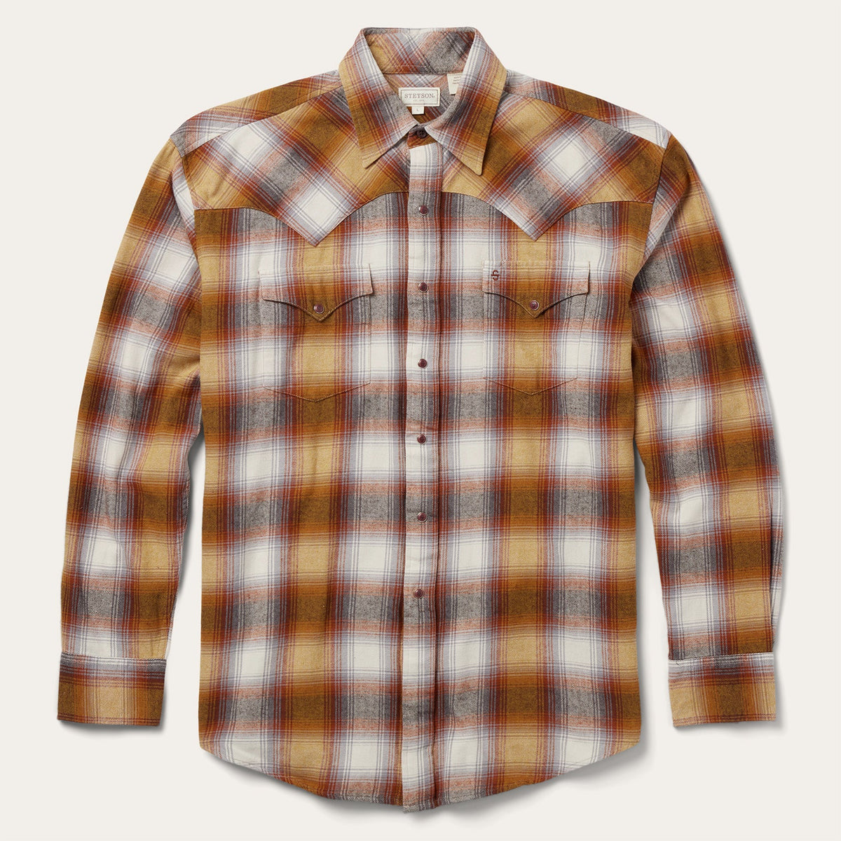 Rust Plaid Flannel Western Shirt Brown | Stetson Men