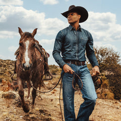 Dark Denim Western Shirt Blue | Stetson Men