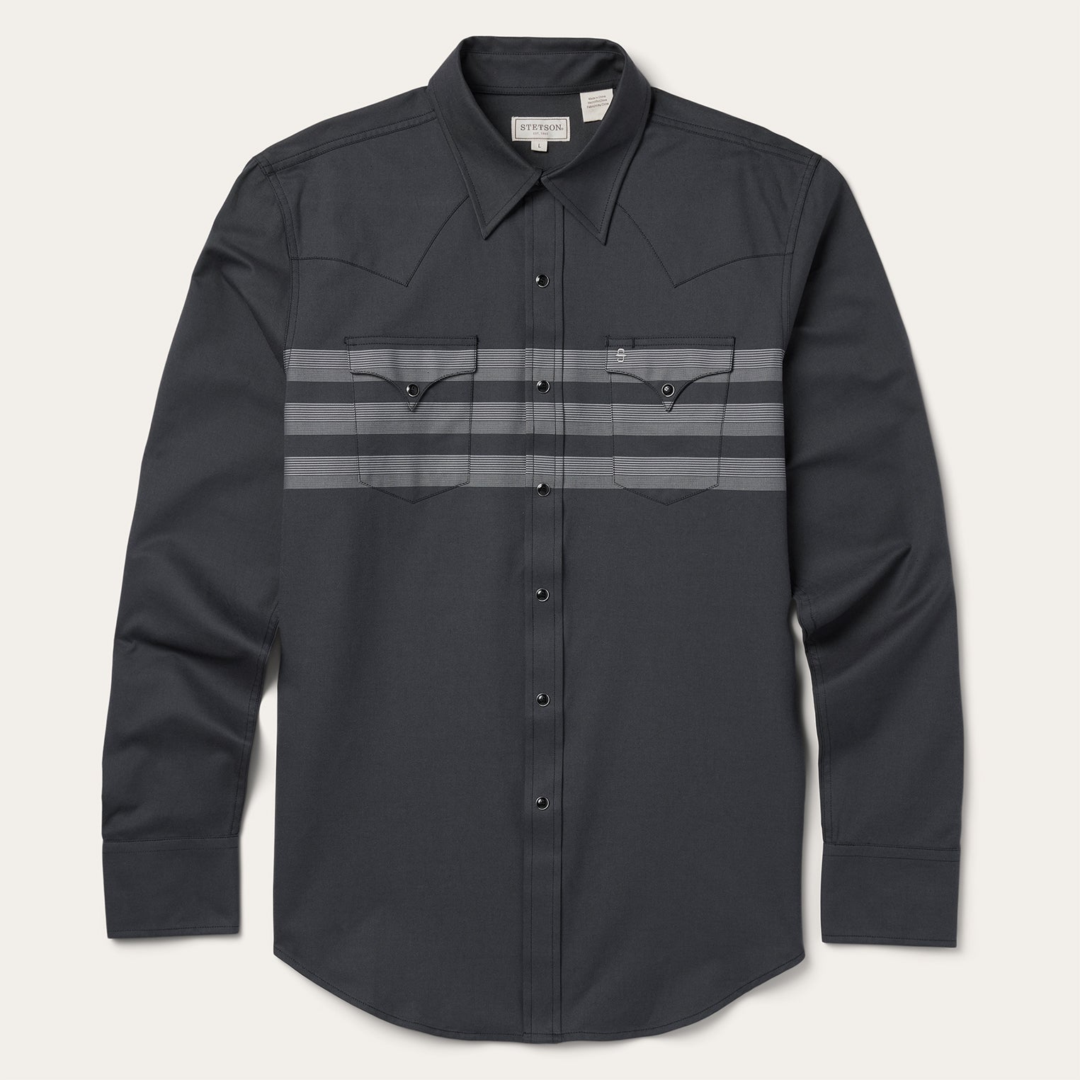 Border Stripe Twill Western Shirt Black | Stetson Men