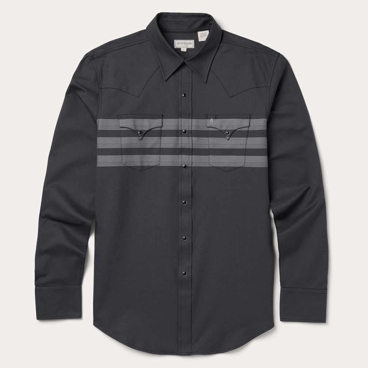 Border Stripe Twill Western Shirt Black | Stetson Men