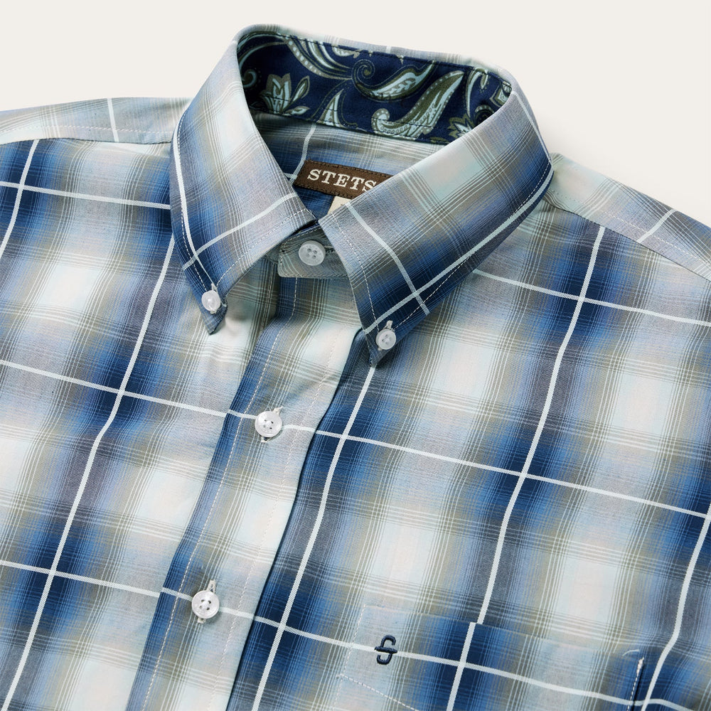 Crystal Plaid Button Down Shirt Blue | Stetson Men