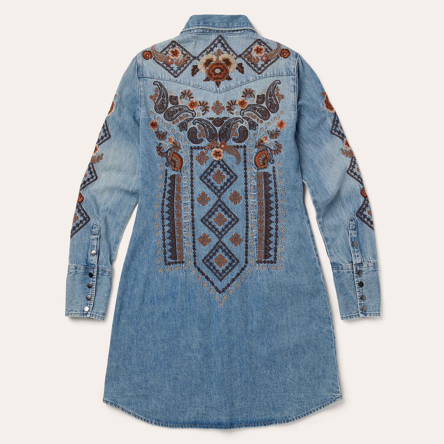 Floral Embroidered Denim Shirt Dress Blue | Stetson Women