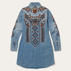 Floral Embroidered Denim Shirt Dress Blue | Stetson Women