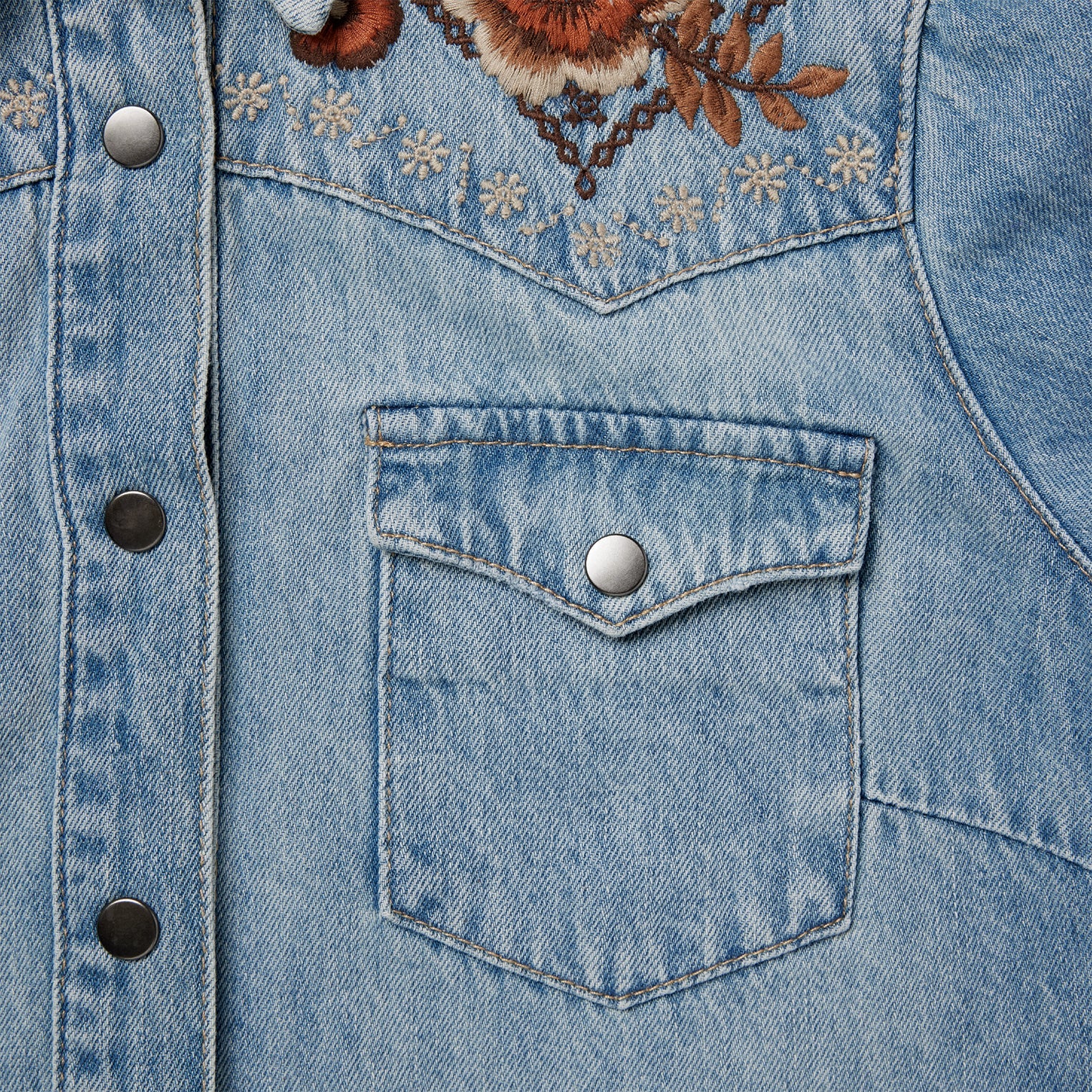 Floral Embroidered Denim Shirt Dress Blue | Stetson Women