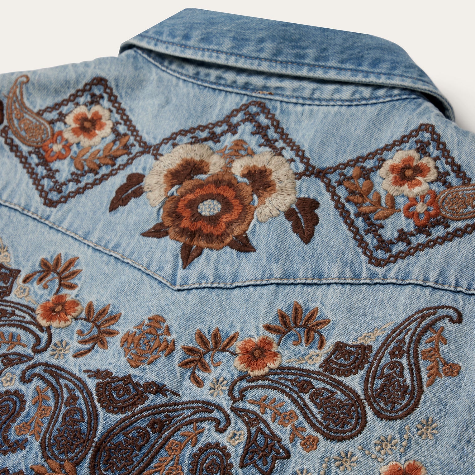 Floral Embroidered Denim Shirt Dress Blue | Stetson Women