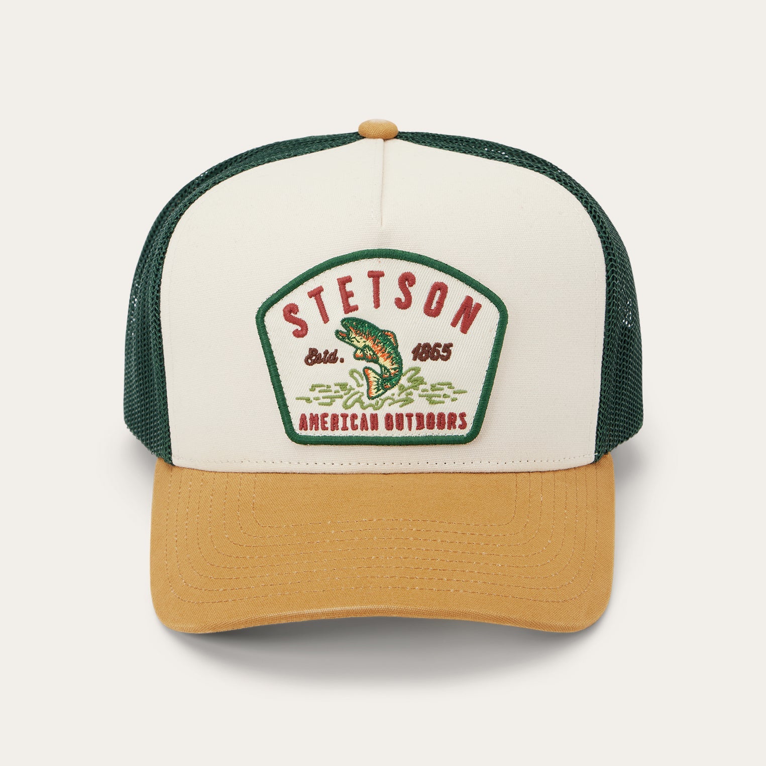 Fishing Patch Trucker Cap Off White / Tan / Green | Stetson Hats