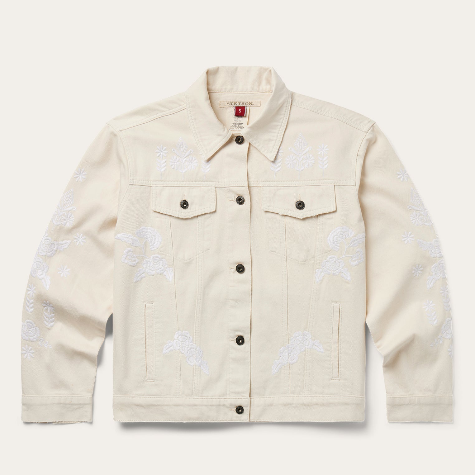Embroidered Cream Denim Jacket White | Stetson Women