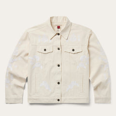 Embroidered Cream Denim Jacket White | Stetson Women