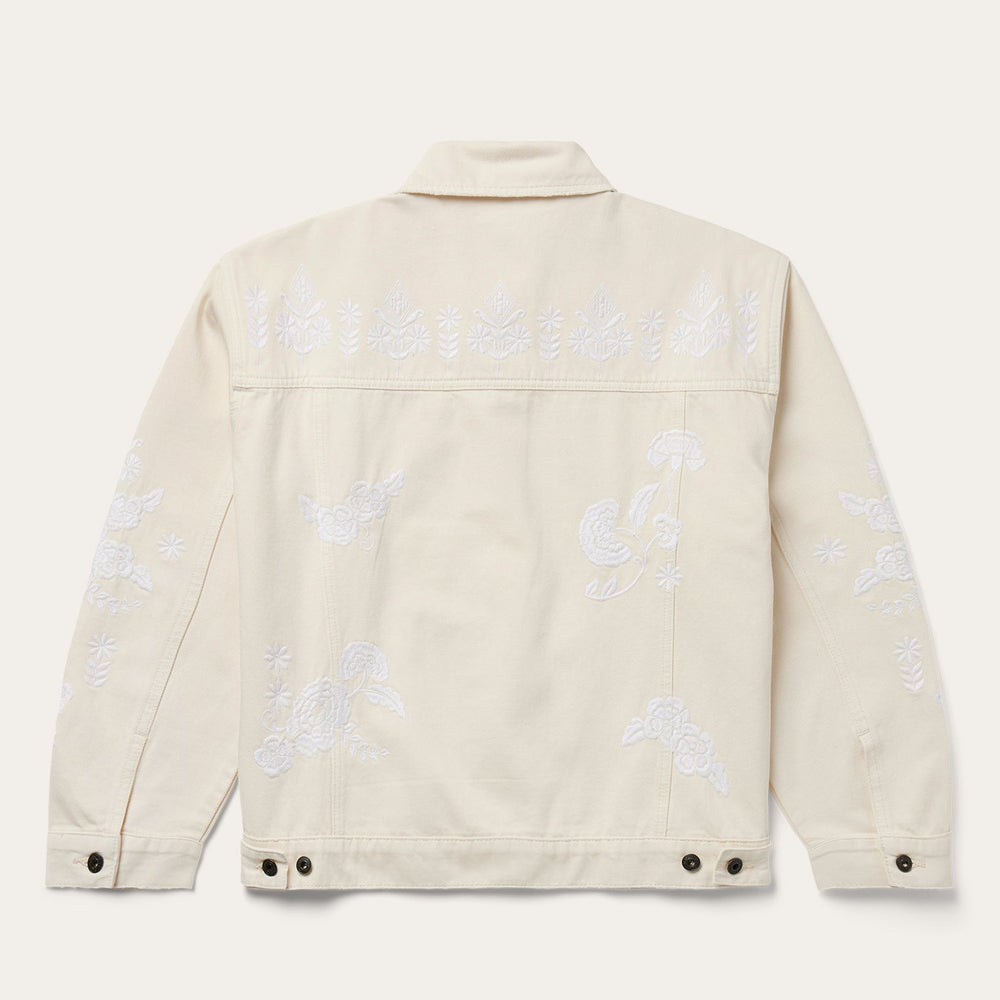 Embroidered Cream Denim Jacket White | Stetson Women