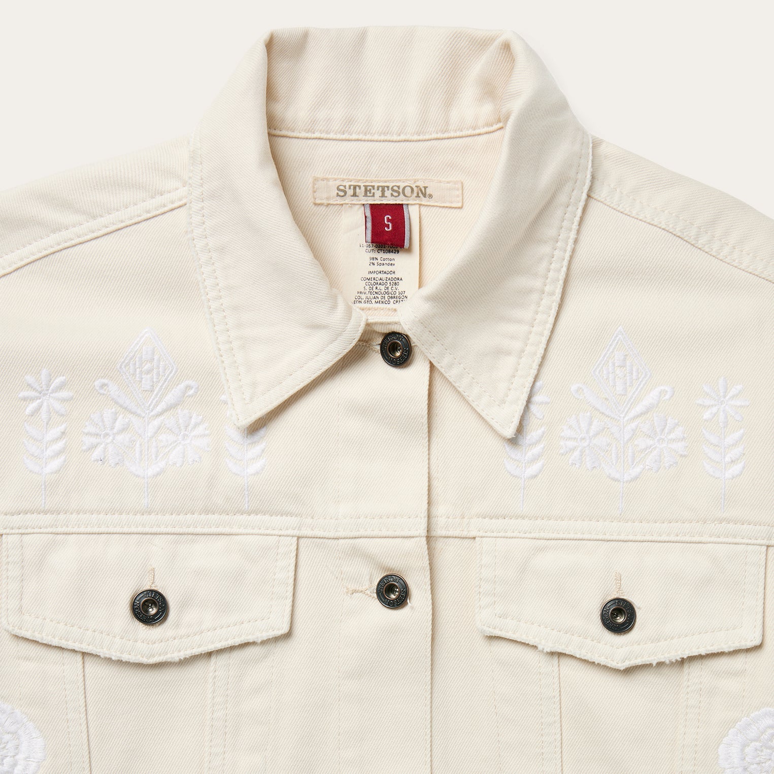 Embroidered Cream Denim Jacket White | Stetson Women