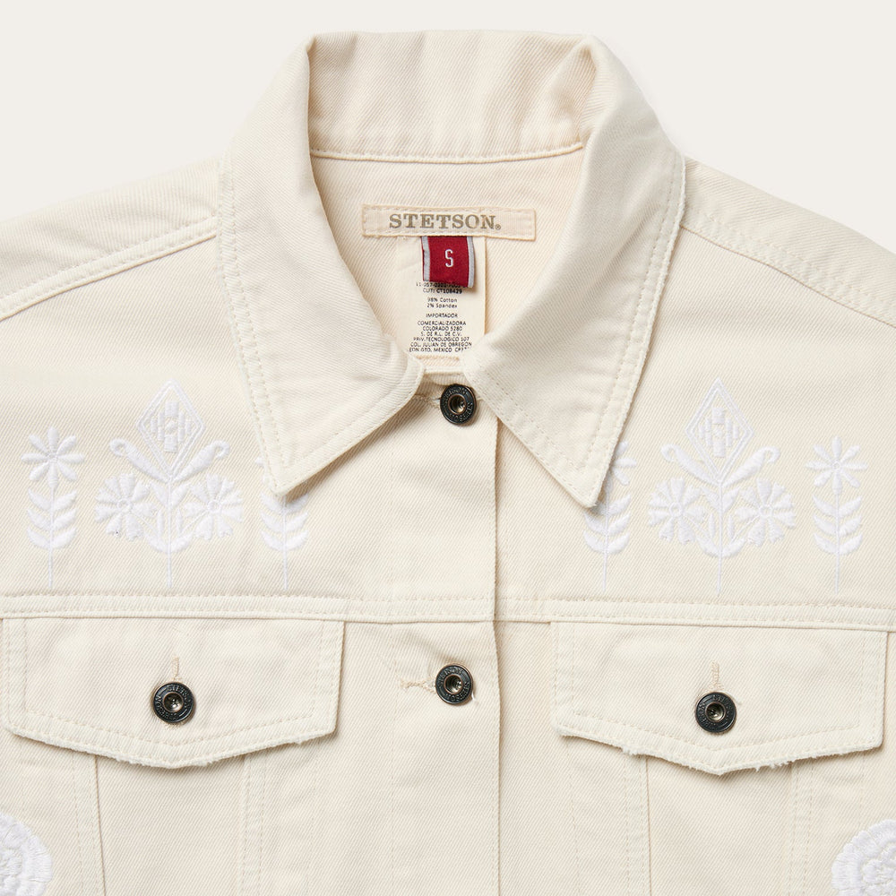 Embroidered Cream Denim Jacket White | Stetson Women