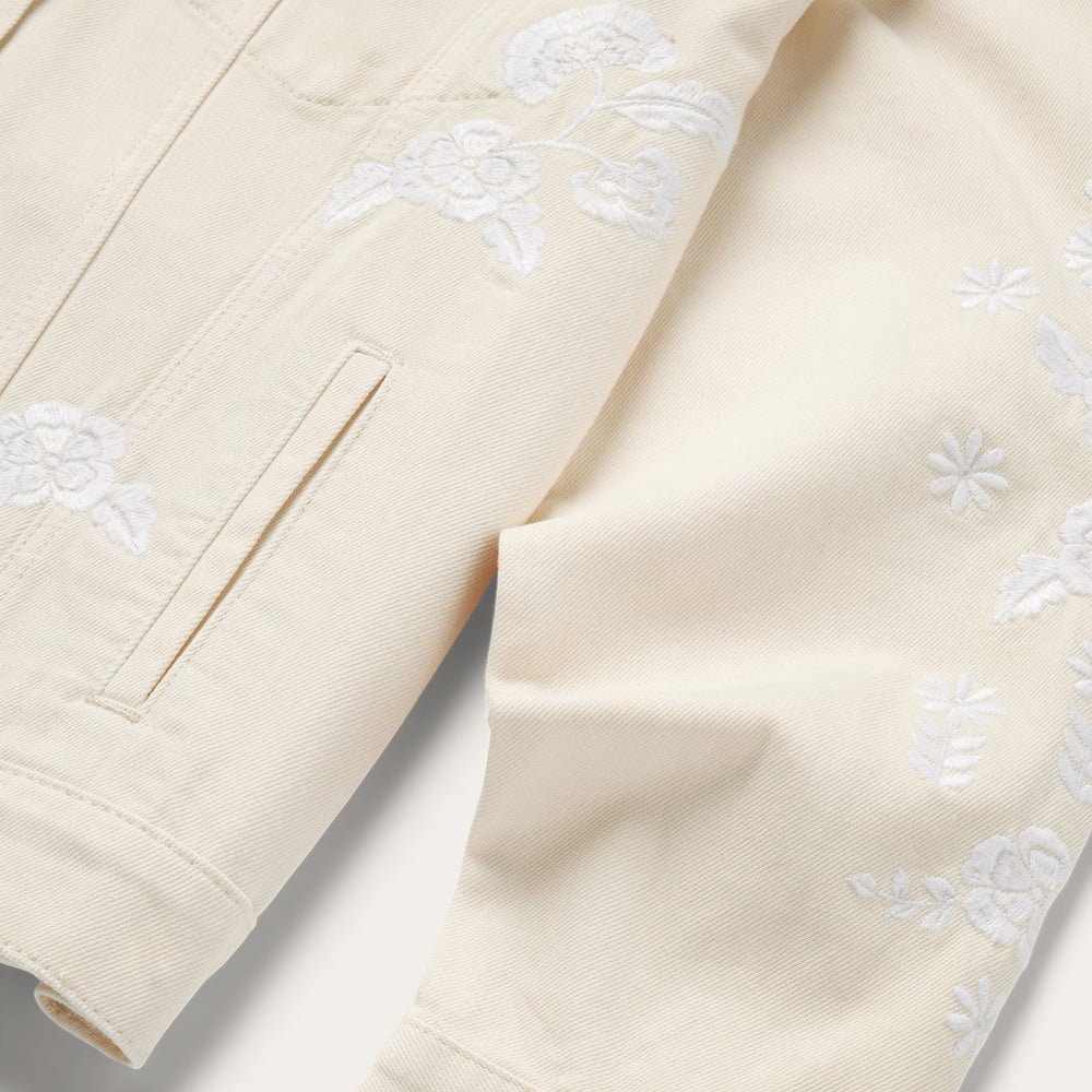 Embroidered Cream Denim Jacket White | Stetson Women