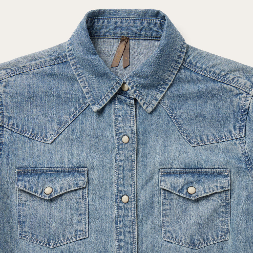 Embroidered Light Denim Shirt Blue | Stetson Women