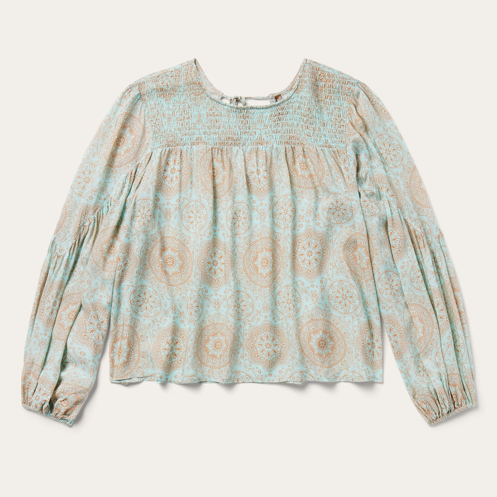 Mandala Print Peasant Blouse Blue | Stetson Women