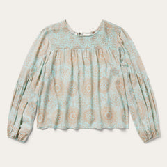 Mandala Print Peasant Blouse Blue | Stetson Women