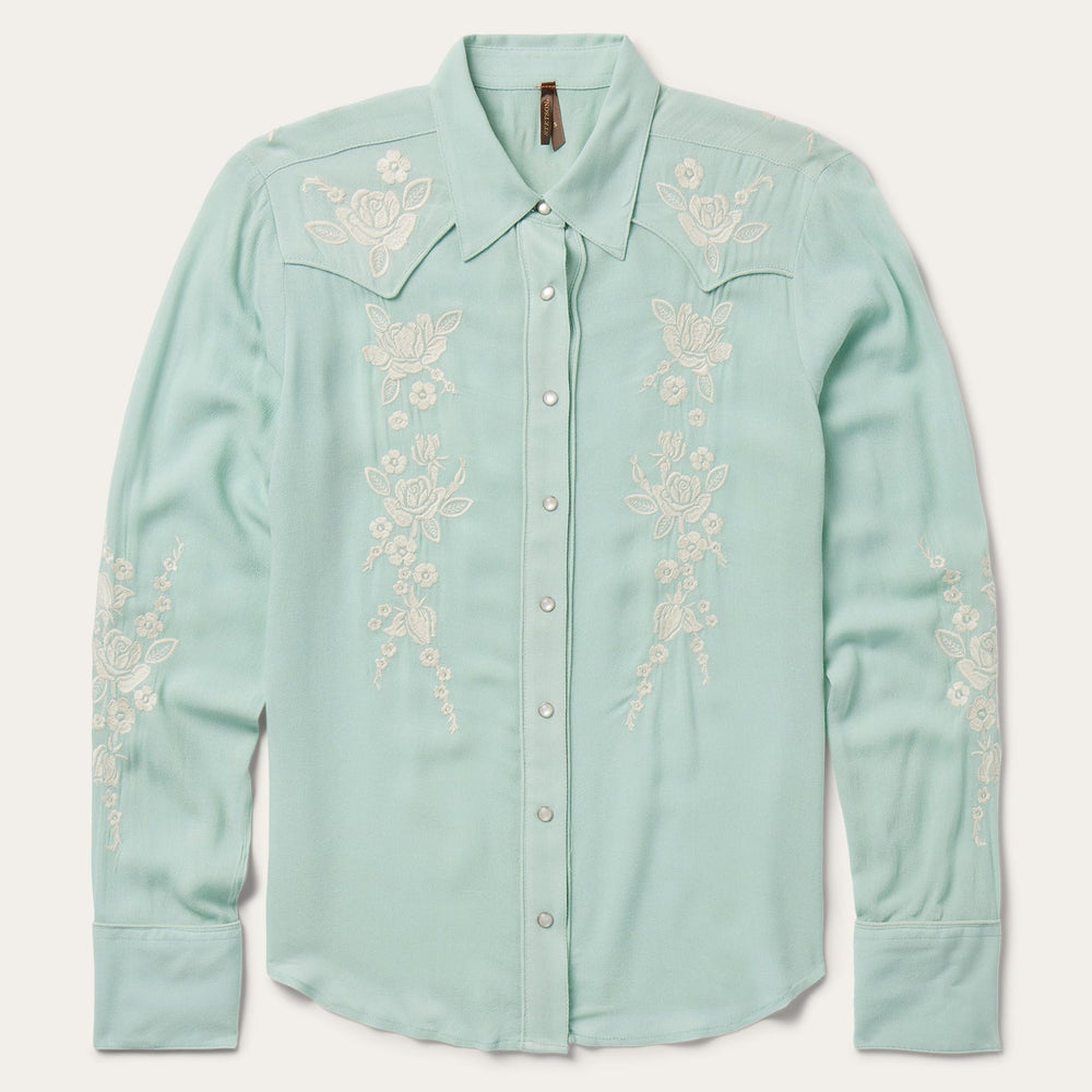 Aqua Crepe Western Shirt Blue | Stetson Women