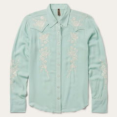 Aqua Crepe Western Shirt Blue | Stetson Women