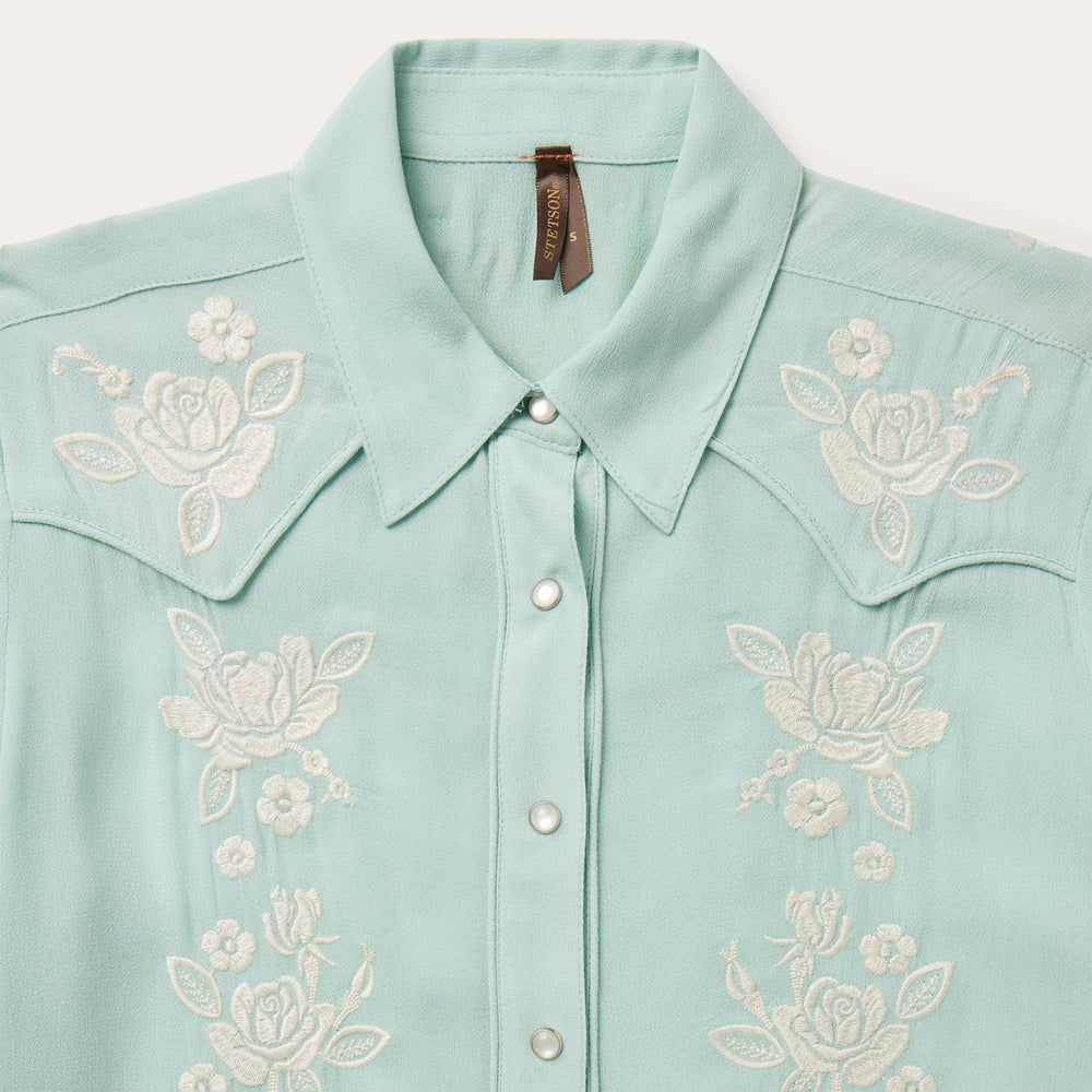 Aqua Crepe Western Shirt Blue | Stetson Women