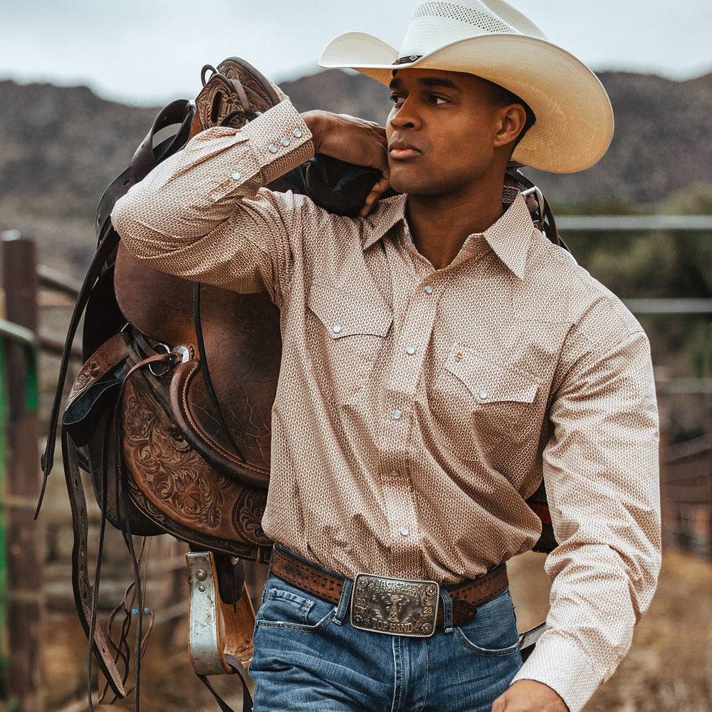 Diamond Print Western Shirt Orange | Stetson Men