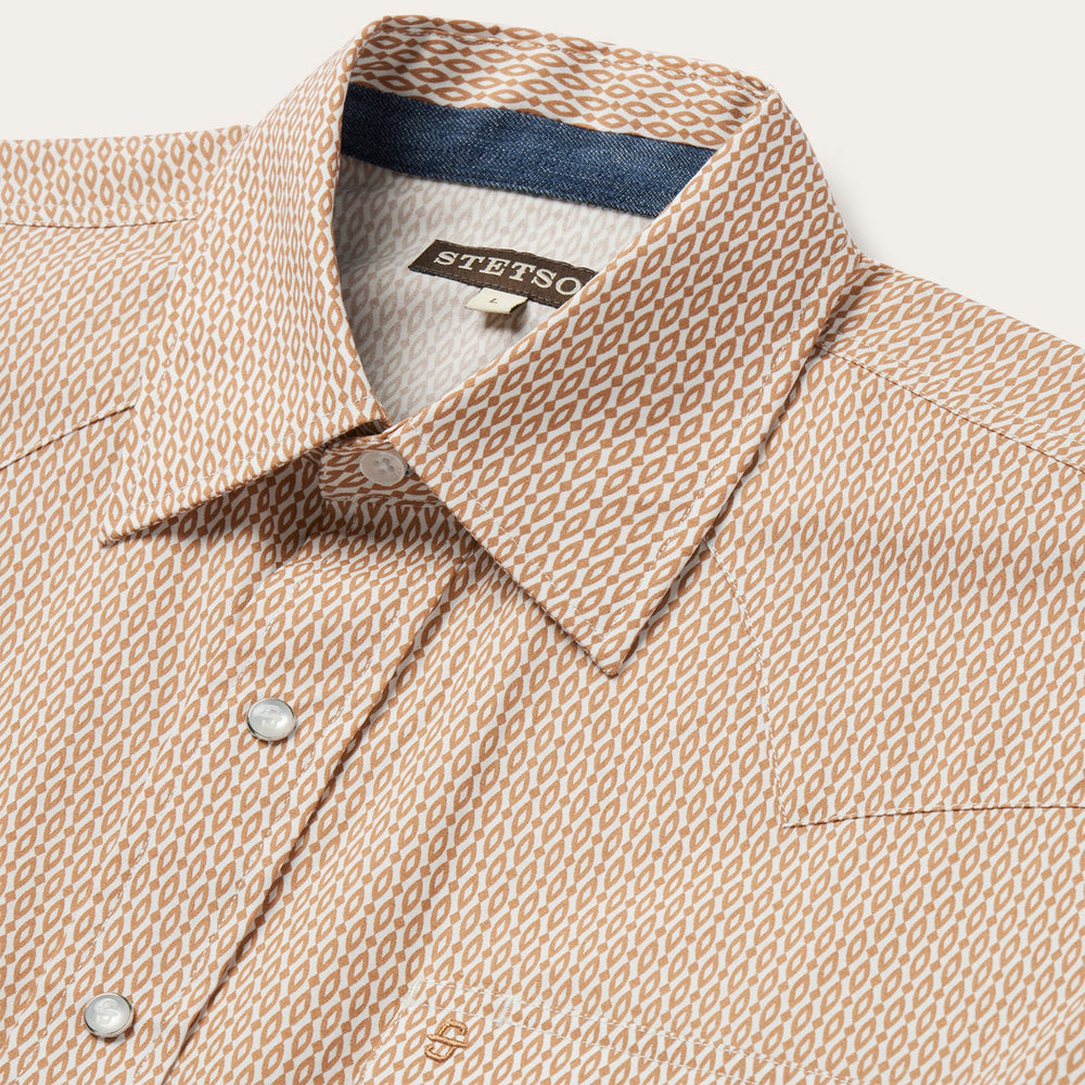 Diamond Print Western Shirt Orange | Stetson Men