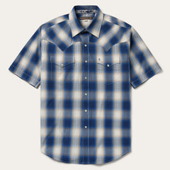 Blue Ombre Plaid Short Sleeve Western Shirt Blue | Stetson Men
