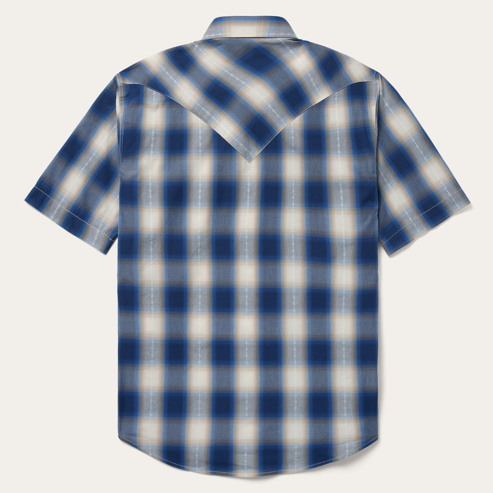 Blue Ombre Plaid Short Sleeve Western Shirt Blue | Stetson Men