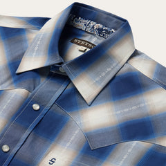 Blue Ombre Plaid Short Sleeve Western Shirt Blue | Stetson Men