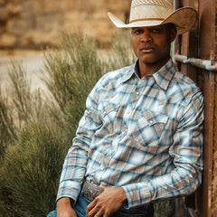 Sand Plaid Dobby Western Shirt Brown | Stetson Men