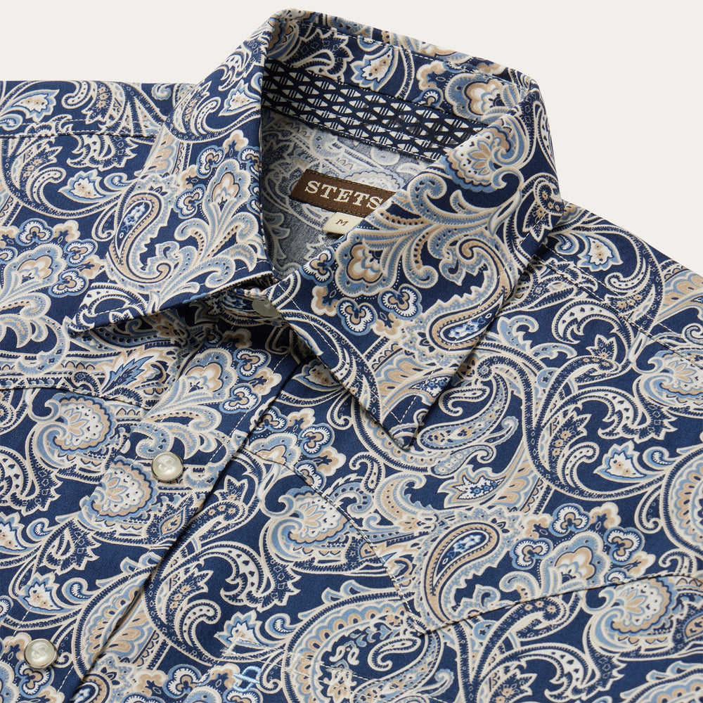 Greenspring Paisley Short Sleeve Western Shirt Blue | Stetson Men