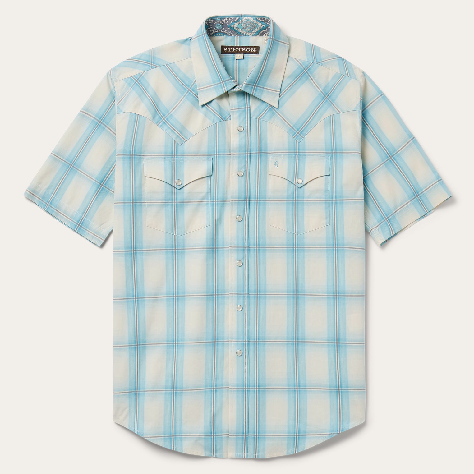 Ombre Plaid Short Sleeve Western Shirt Blue | Stetson Men