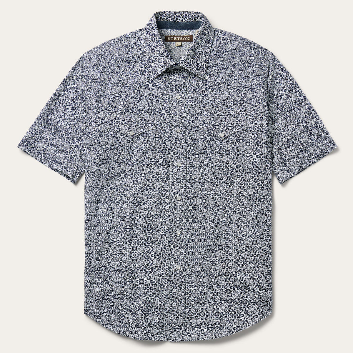 Navy Print Short Sleeve Western Shirt Blue | Stetson Men