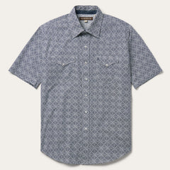 Navy Print Short Sleeve Western Shirt Blue | Stetson Men