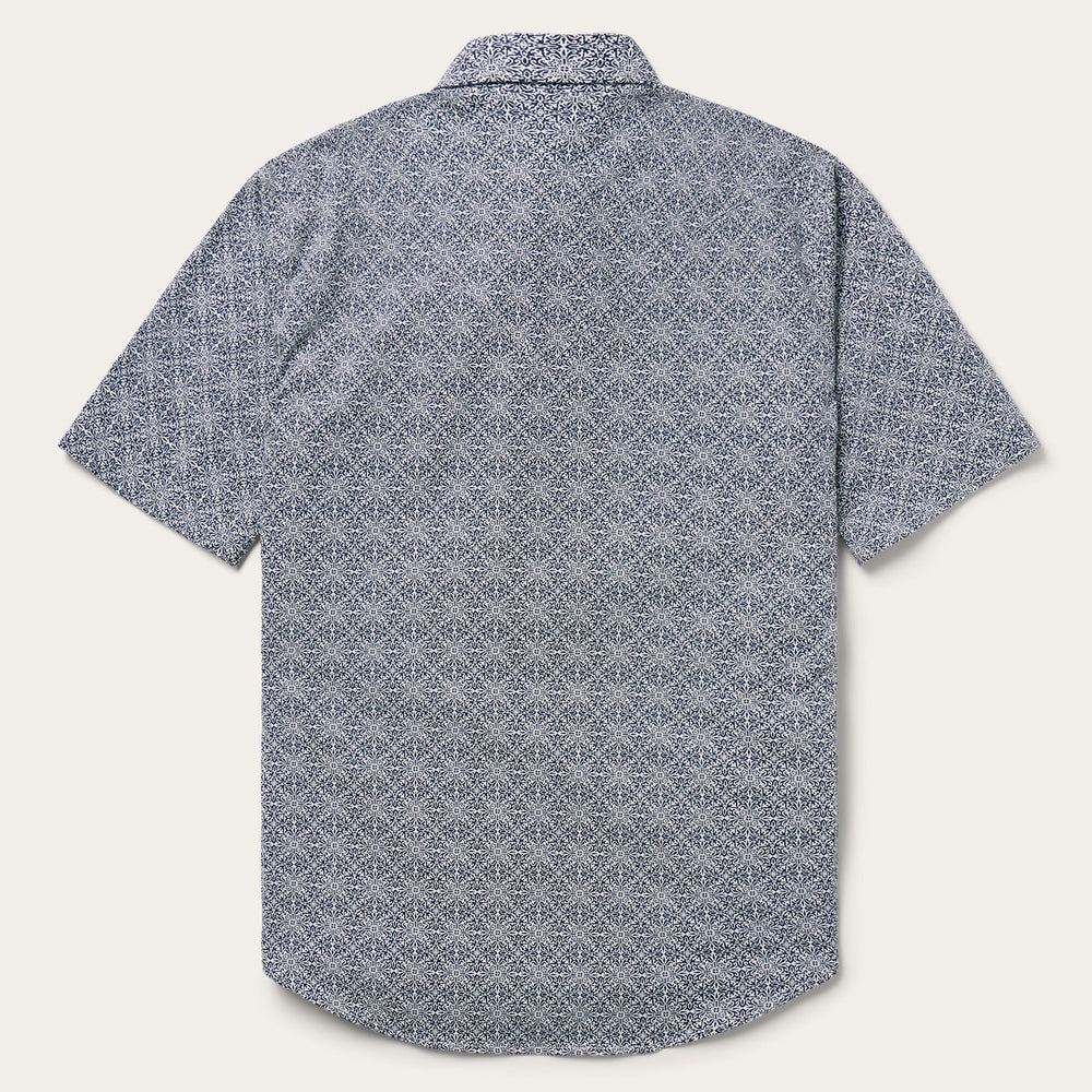 Navy Print Short Sleeve Western Shirt Blue | Stetson Men