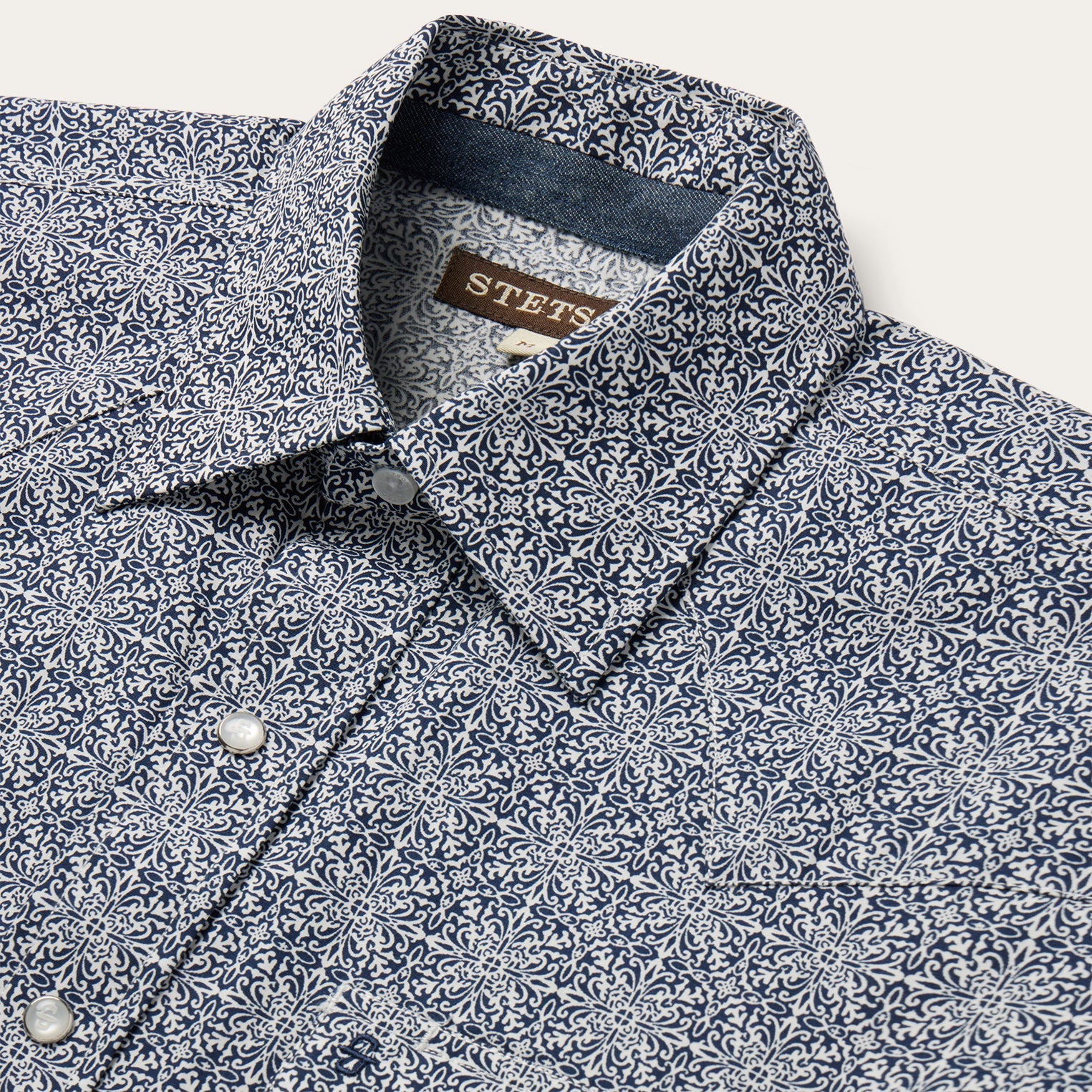 Navy Print Short Sleeve Western Shirt Blue | Stetson Men