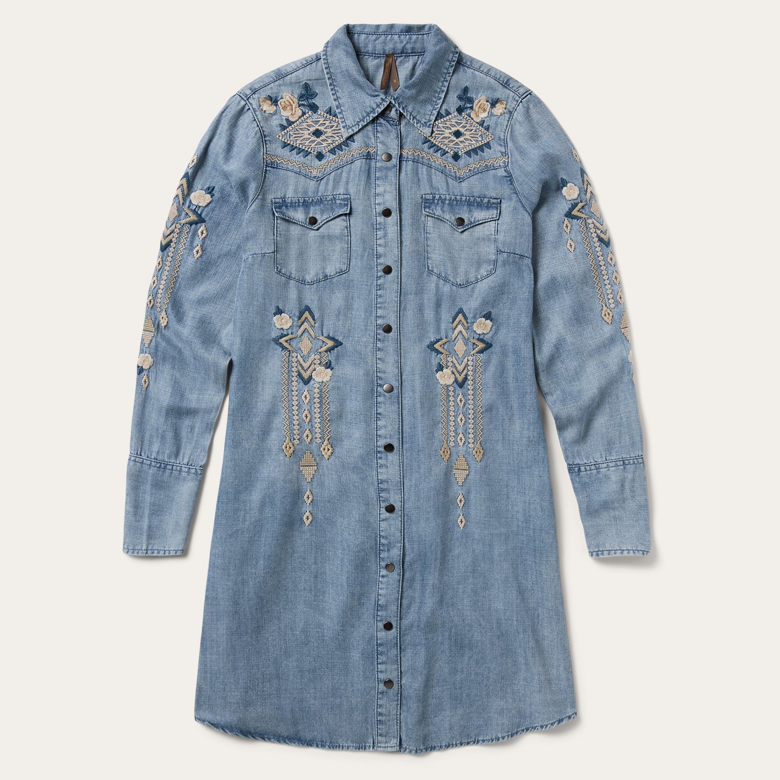 Embroidered Denim Twill Shirt Dress Blue | Stetson Women