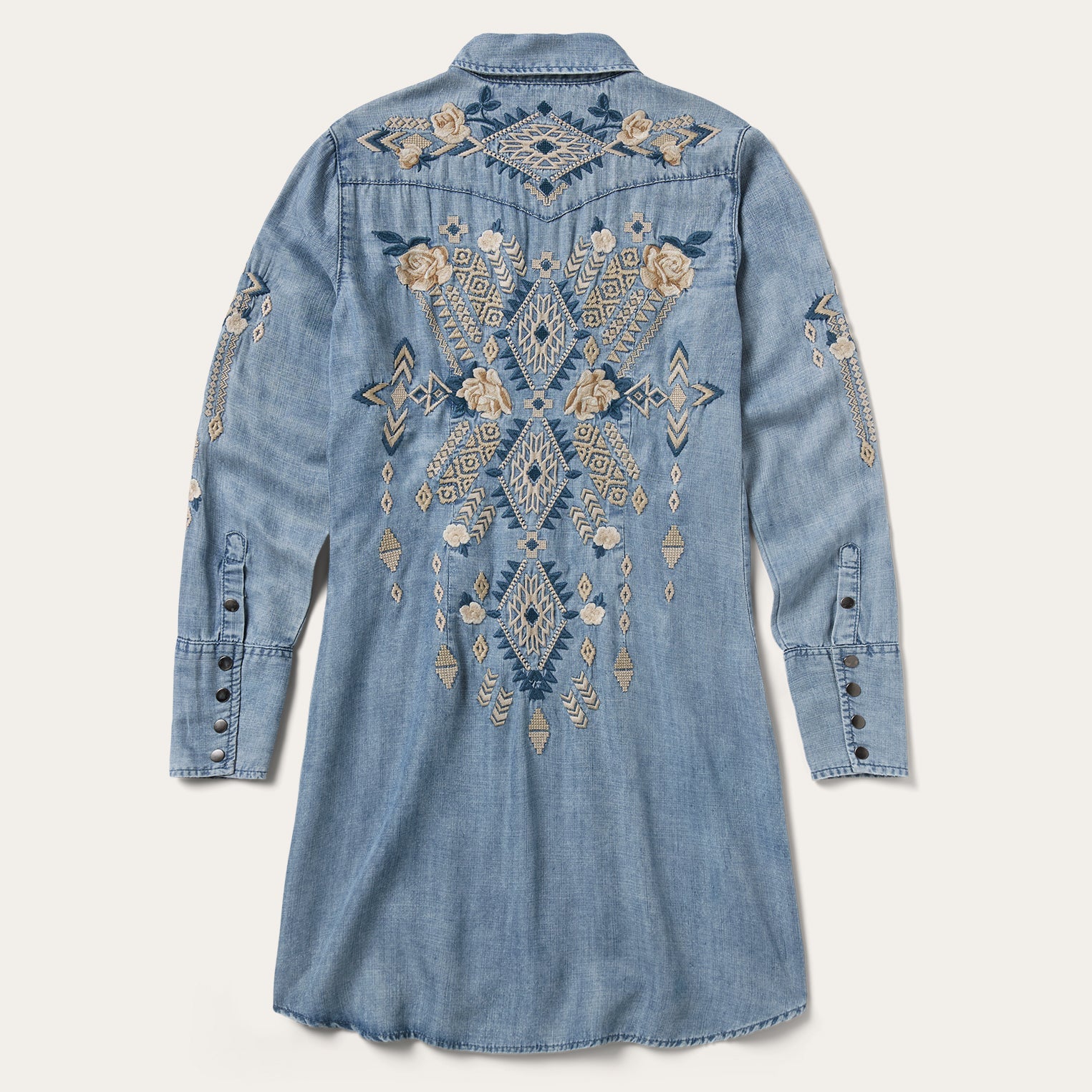 Embroidered Denim Twill Shirt Dress Blue | Stetson Women