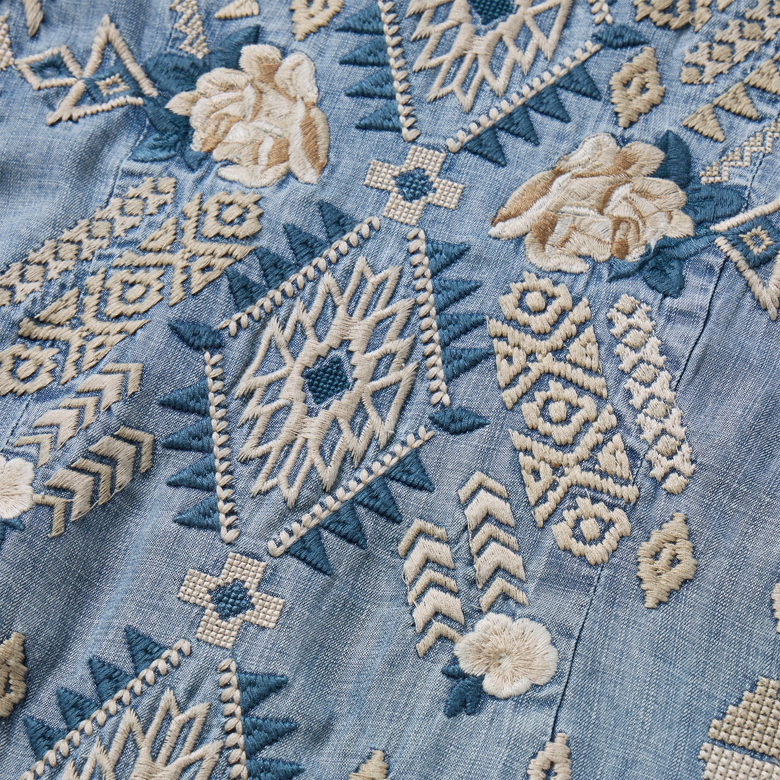 Embroidered Denim Twill Shirt Dress Blue | Stetson Women