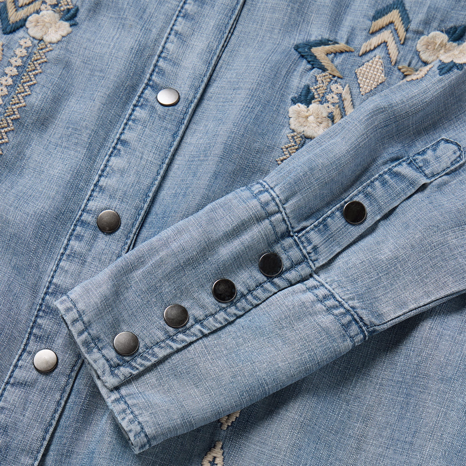 Embroidered Denim Twill Shirt Dress Blue | Stetson Women