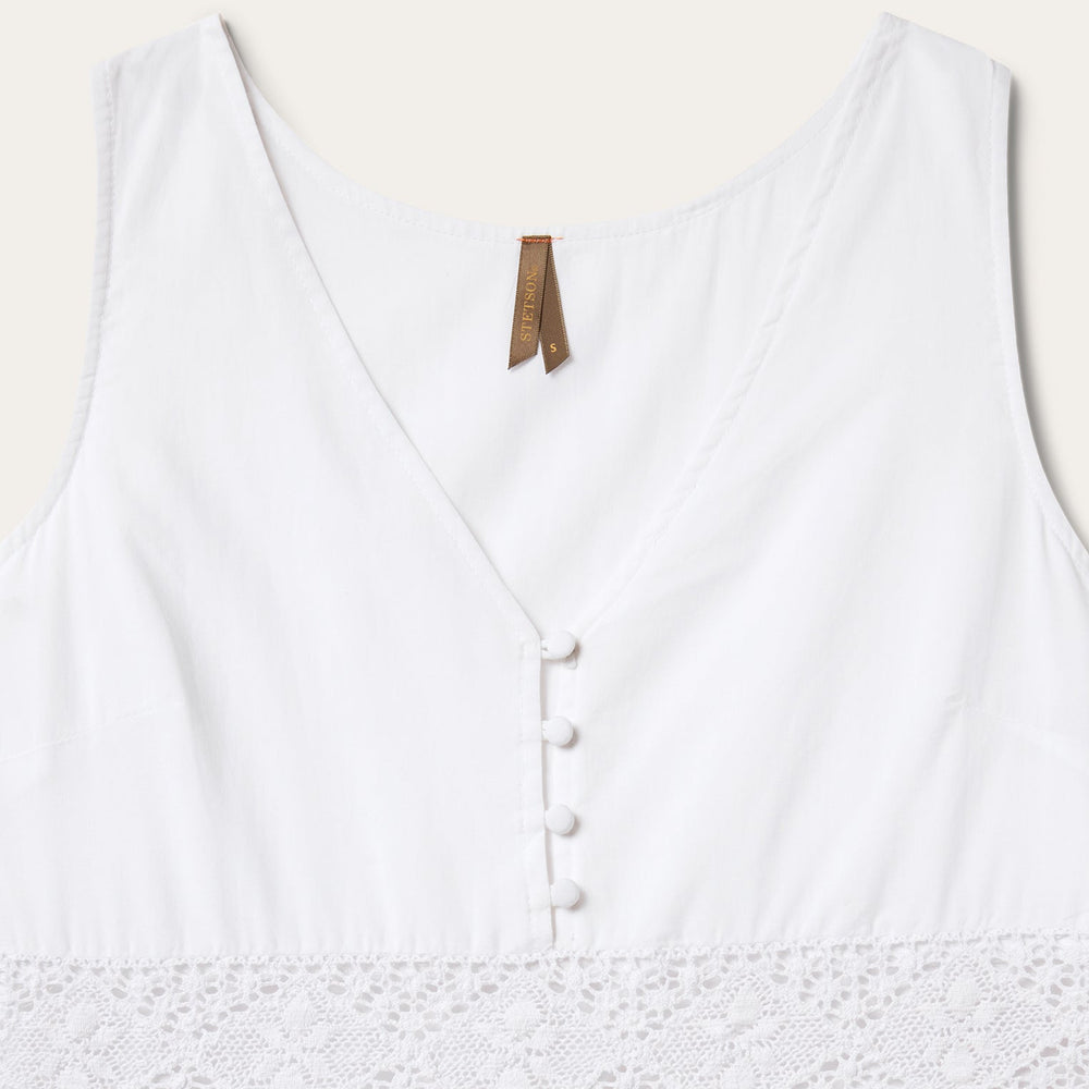 White Cotton Lawn Sleeveless Dress White | Stetson Women