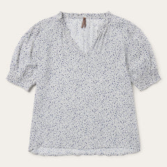 Stars Print Peasant Blouse White | Stetson Women