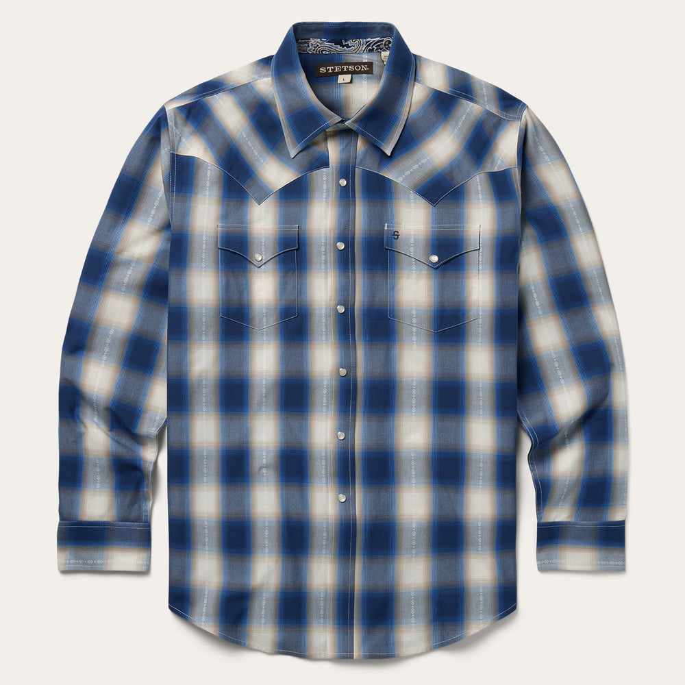 Blue Ombre Plaid Western Shirt Blue | Stetson Men